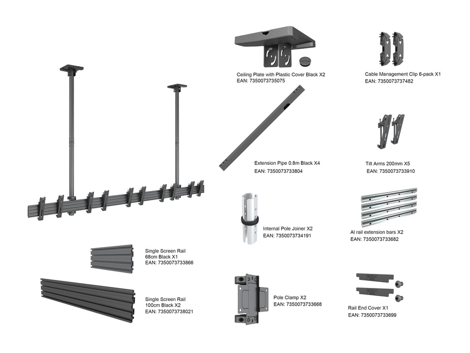 Multibrackets MBC5X1UP+ M Pro Five Screen Ceiling Mount for 27"-43" Screens | 7350022739185