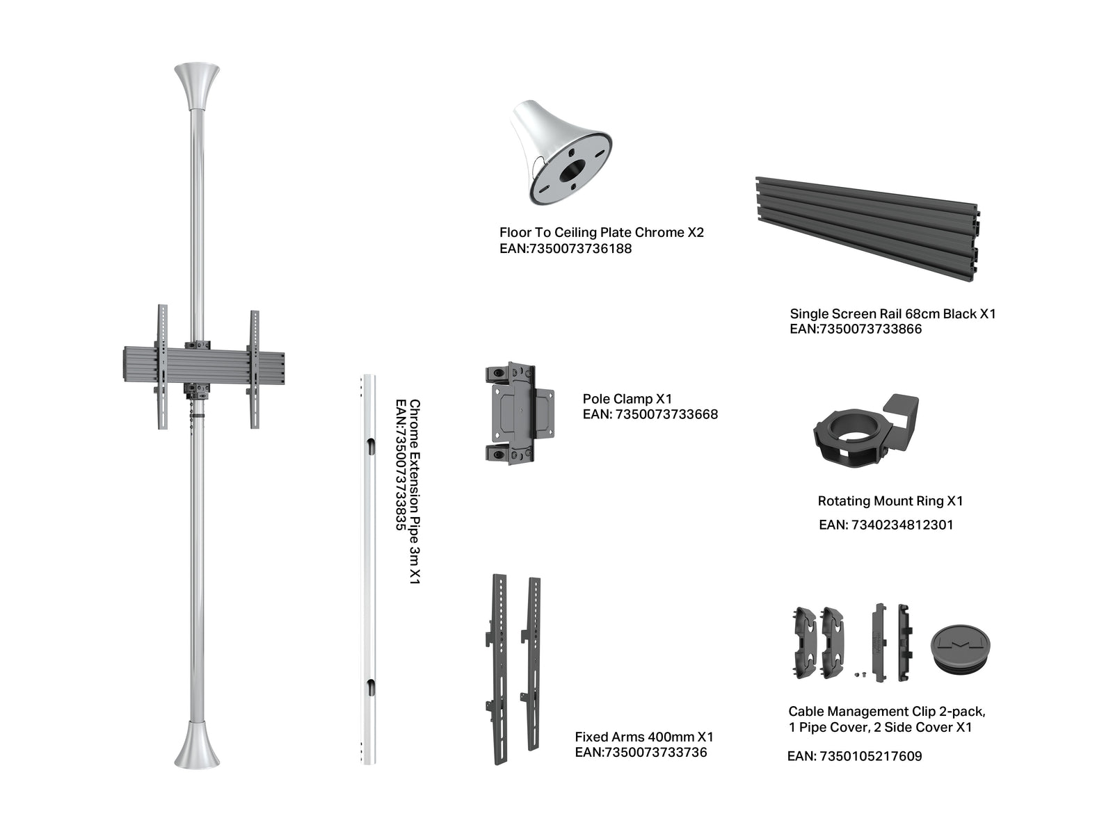 Multibrackets MBFC1U M Pro 3m Floor to Ceiling Mount For 40"-65" Screens | 7340234812479