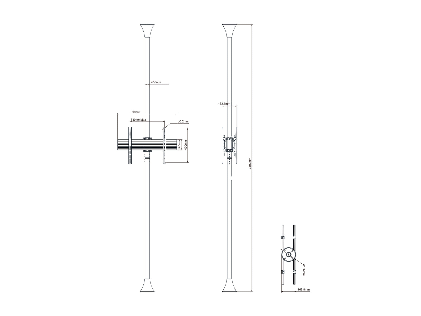 Multibrackets MBFC2U M Pro 3m 2-Screen Floor to Ceiling Mount For 40"-65" Screens | 7350073733637