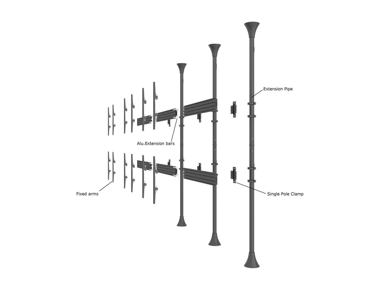 Multibrackets MBFC2U M Pro 3m 2-Screen Floor to Ceiling Mount For 40"-65" Screens | 7350073733637