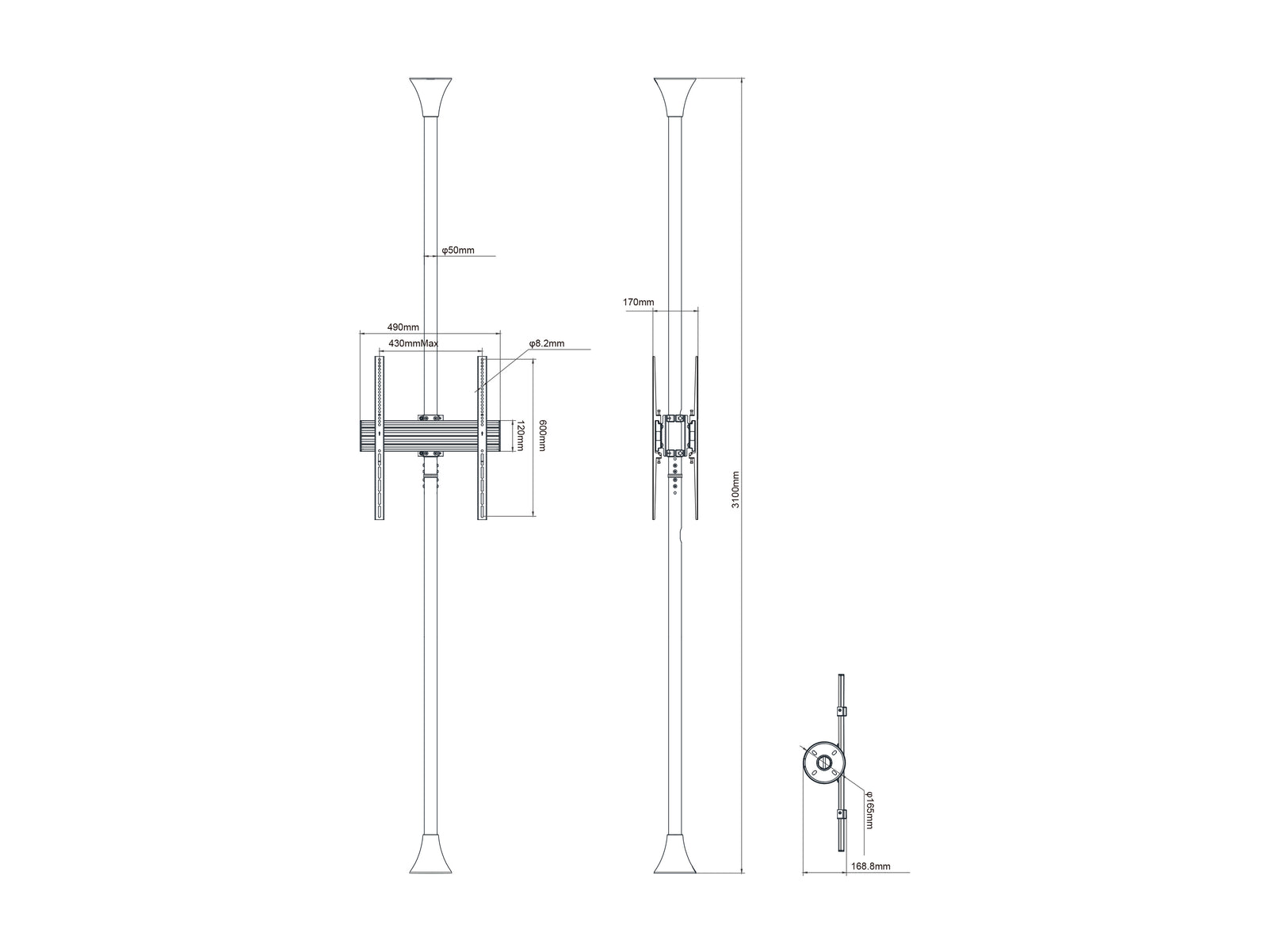 Multibrackets MBFC2UP M Pro 3m 2-Screen Floor to Ceiling Mount For 55"-86" Screens | 7350105219924