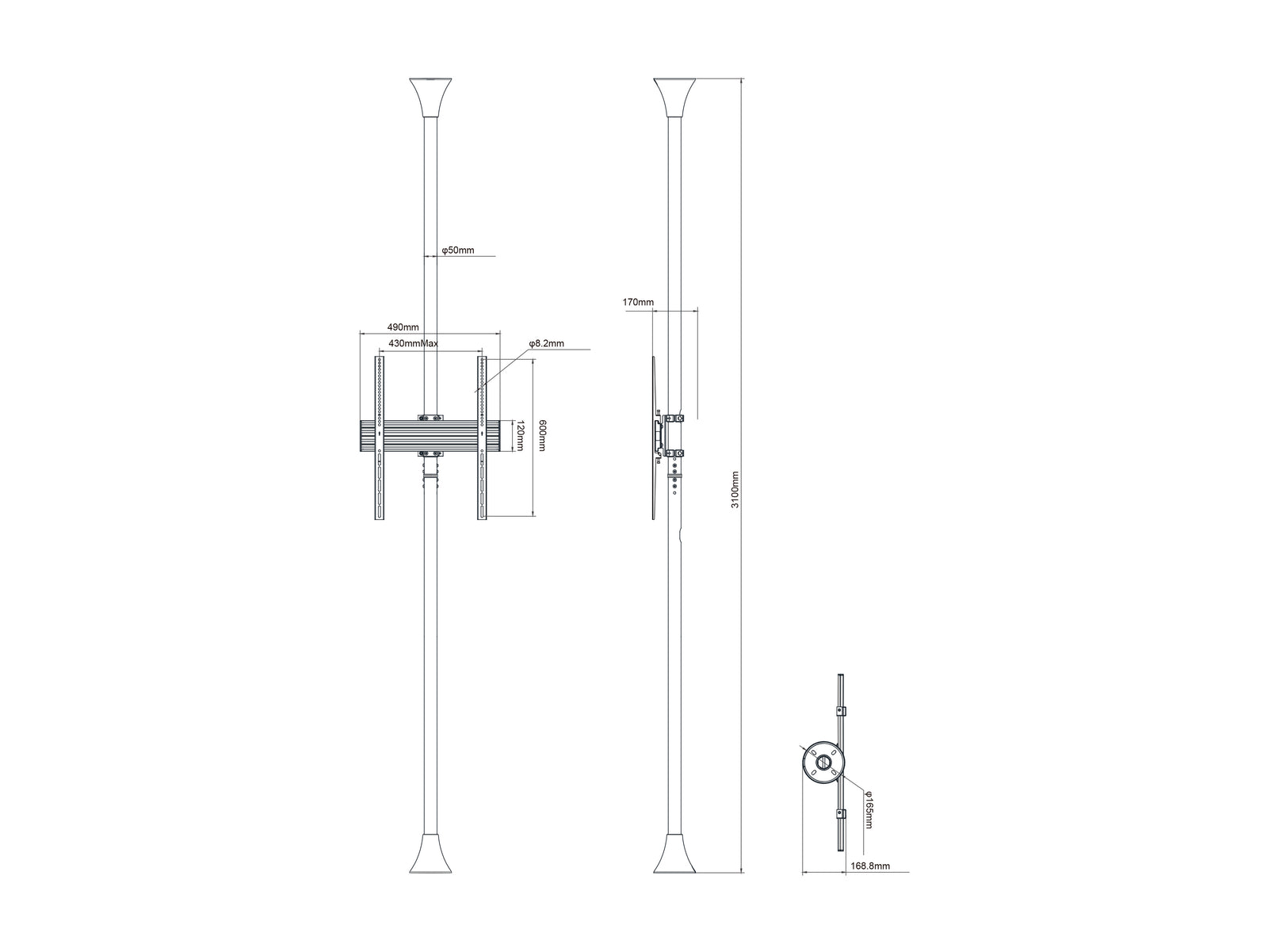 Multibrackets MBFCUP M Pro 3m Floor to Ceiling Mount For 55"-86" Screens | 7350105219931