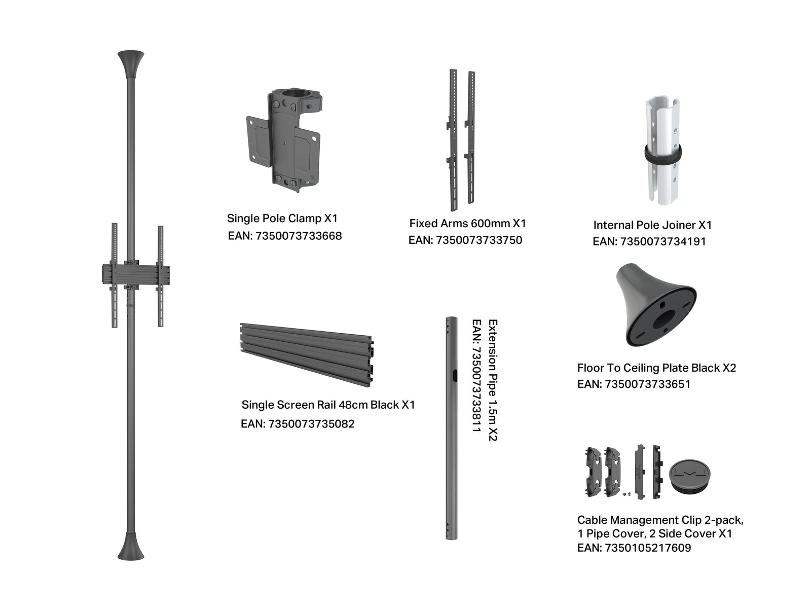 Multibrackets MBFCUP M Pro 3m Floor to Ceiling Mount For 55"-86" Screens | 7350105219931