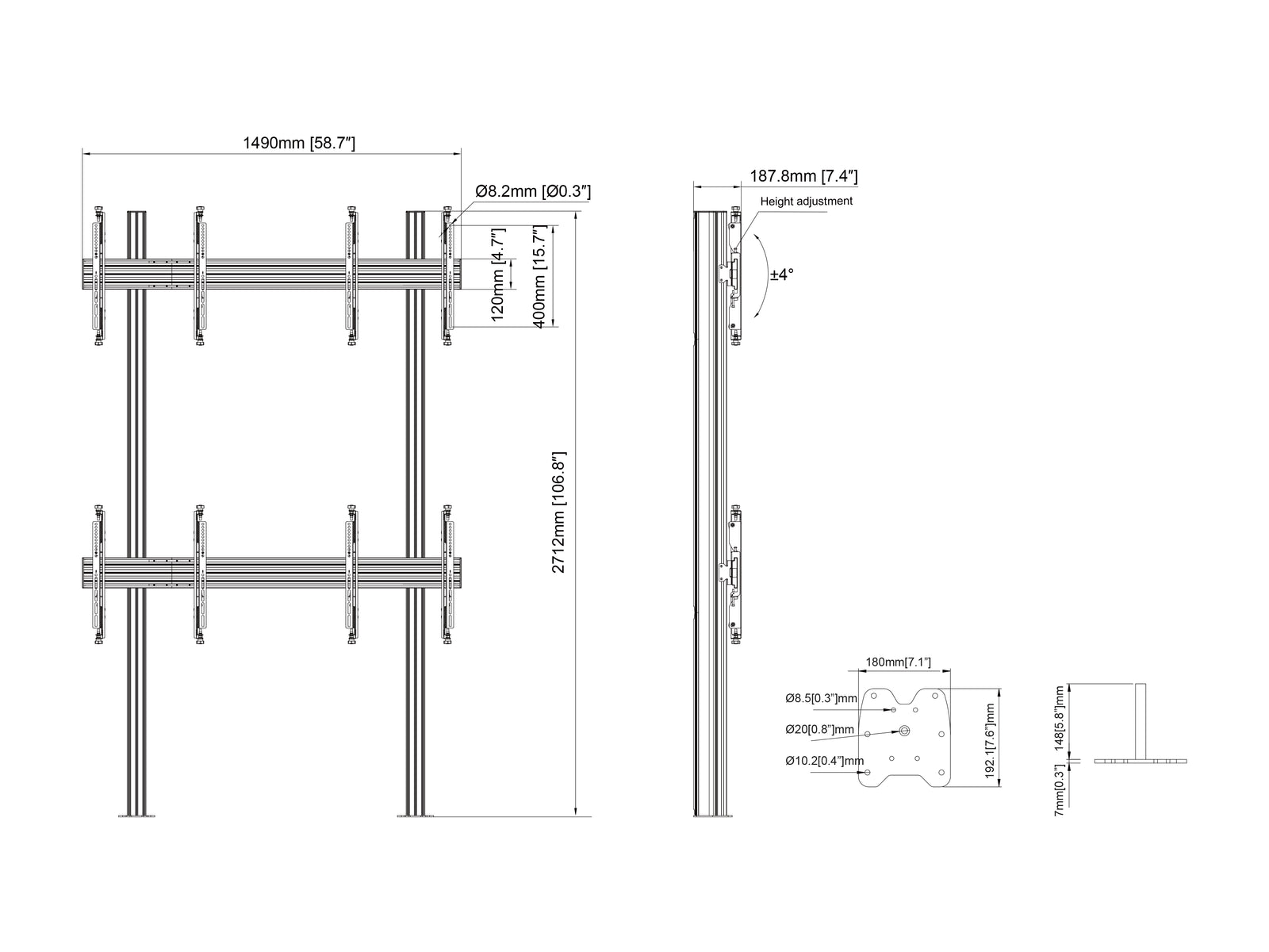 Multibrackets MBFM2X2UP M Pro 2x2 Floormount Column For 32"-65" Screens | 7350105217708