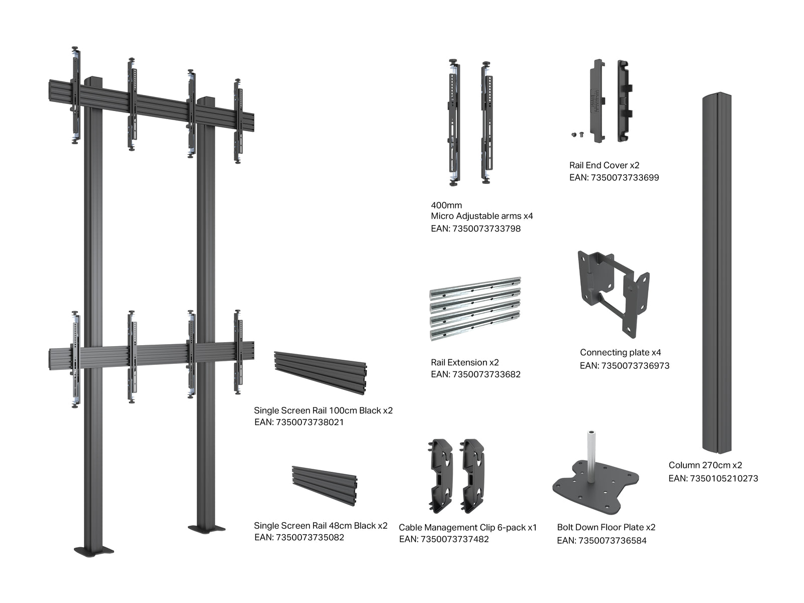 Multibrackets MBFM2X2UP M Pro 2x2 Floormount Column For 32"-65" Screens | 7350105217708