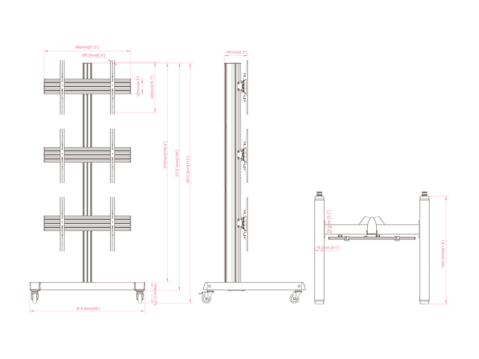 Multibrackets MBFS3U M Pro Triple-Screen Floor Stand For 55" Screens | 7350073738403 Floor Stand Multibrackets
