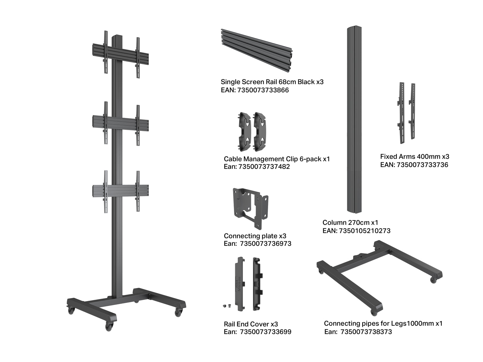 Multibrackets MBFS3U M Pro Triple-Screen Floor Stand For 55" Screens | 7350073738403 Floor Stand Multibrackets