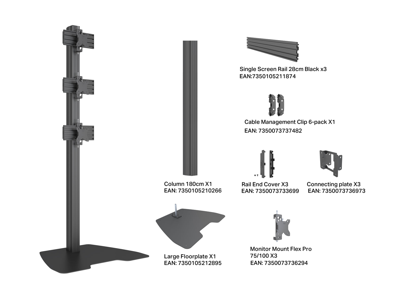 Multibrackets MBFSC3U M Pro 1.8m Floor Stand For 15"-32" Screens | 7350022739062 Floor Stand Multibrackets