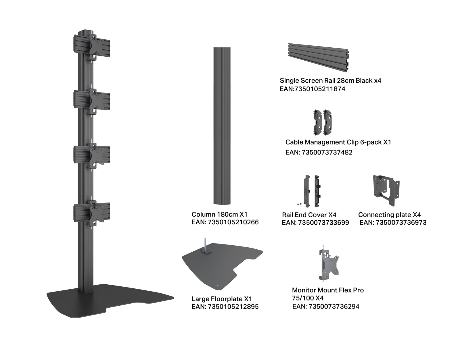 Multibrackets MBFSC4U M Pro 1.8m 4-Screen Floor Stand For 15"-32" Screens | 7340234810321 Floor Stand Multibrackets