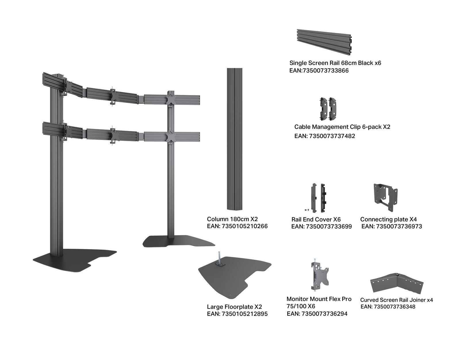 Multibrackets MBFSC6U M Pro 1.8m 6-Screens Floor Stand For 15"-32" Screens | 7340234810178 Floor Stand Multibrackets