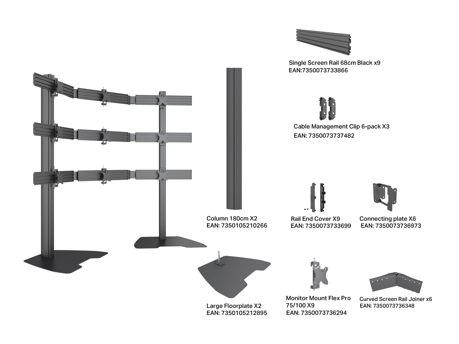 Multibrackets MBFSC9U M Pro 1.8m 9-Screens Floor Stand For 15"-32" Screens | 7340234810185 Floor Stand Multibrackets