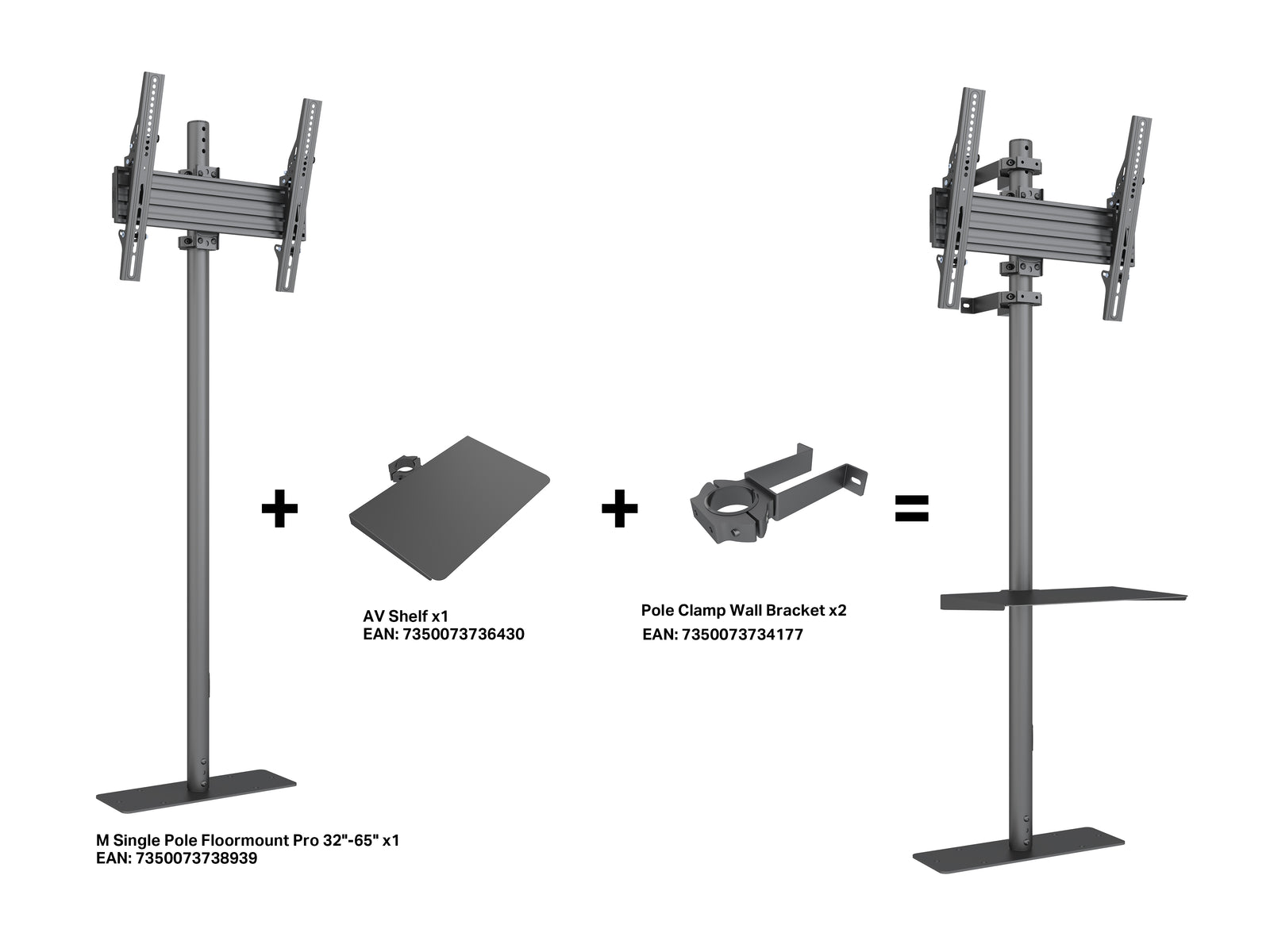 Multibrackets MBFW1U M Pro 1.5m Floorstand to Wall Mount For 32"-65" Screens | 7340234811939