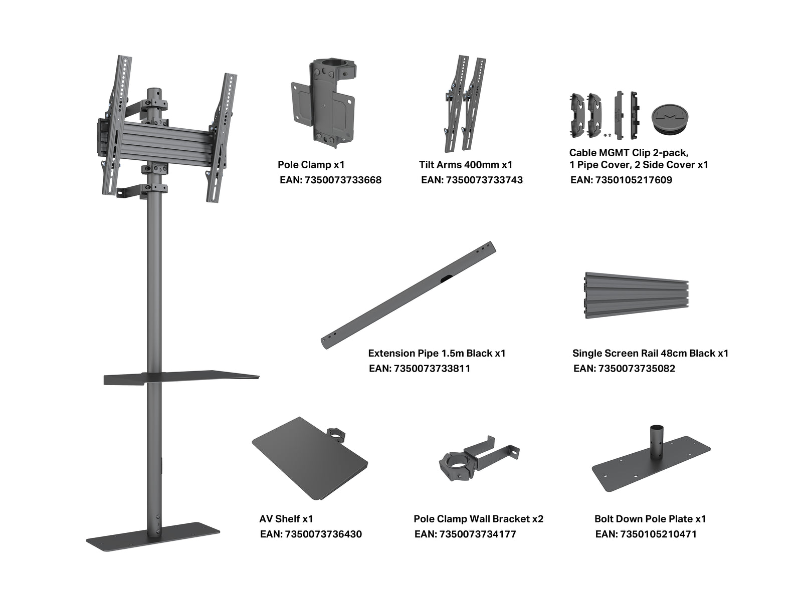 Multibrackets MBFW1U M Pro 1.5m Floorstand to Wall Mount For 32"-65" Screens | 7340234811939