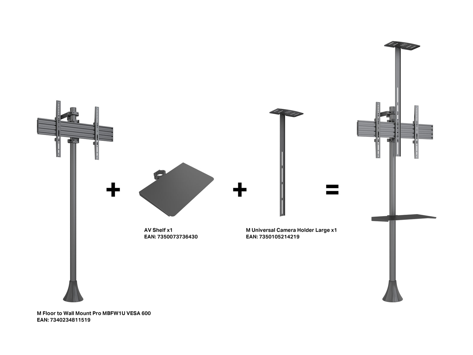 Multibrackets MBFW1U M Pro 1.5m Floor to Wall Mount For 40"-75" Screens | 7340234811519