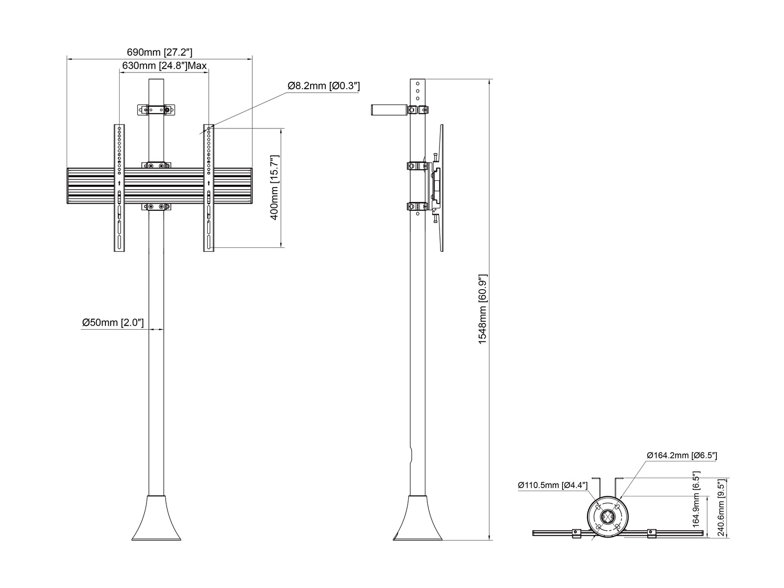 Multibrackets MBFW1U M Pro 1.5m Floor to Wall Mount For 40"-75" Screens | 7340234811519
