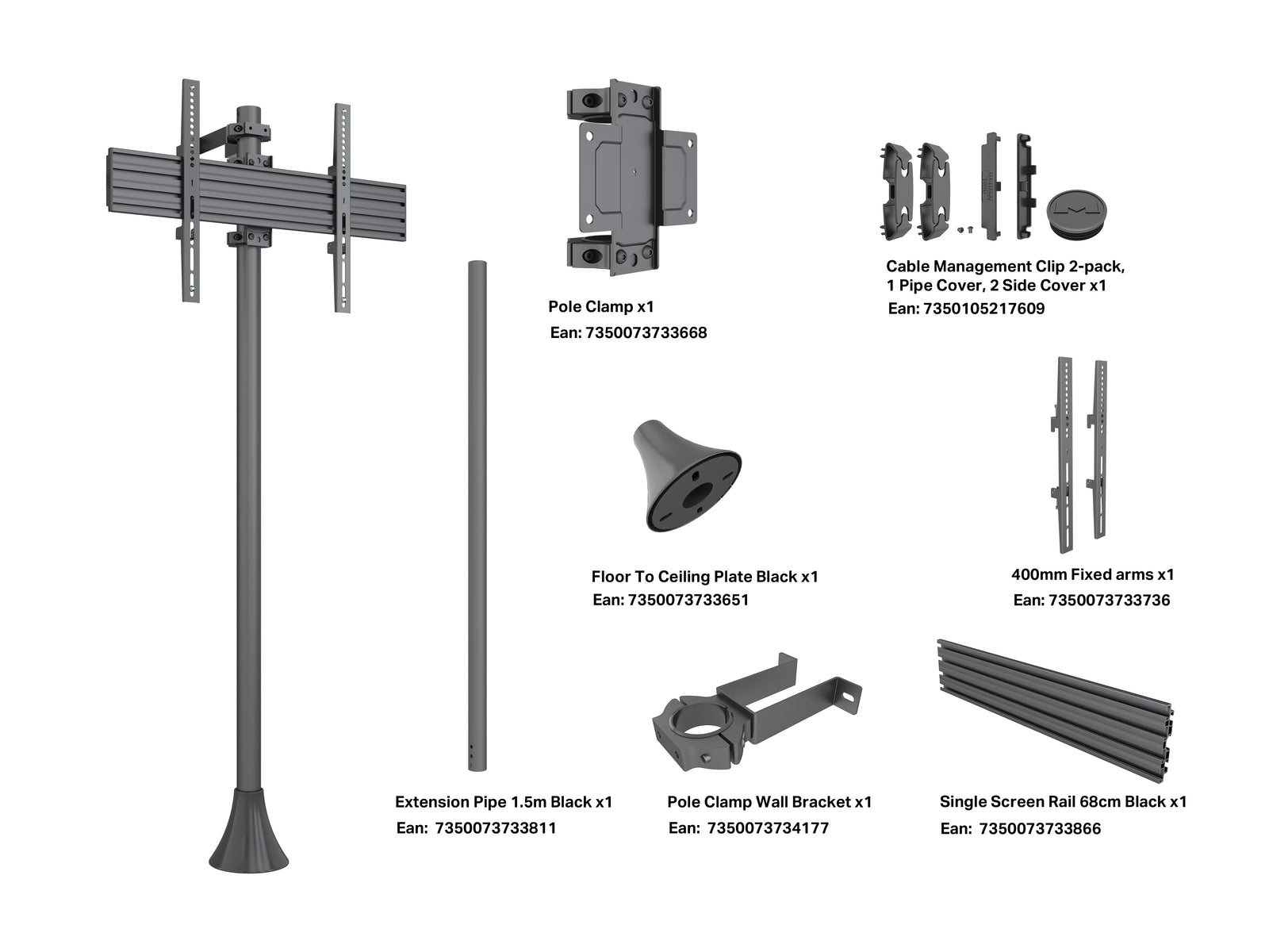 Multibrackets MBFW1U M Pro 1.5m Floor to Wall Mount For 40"-75" Screens | 7340234811519