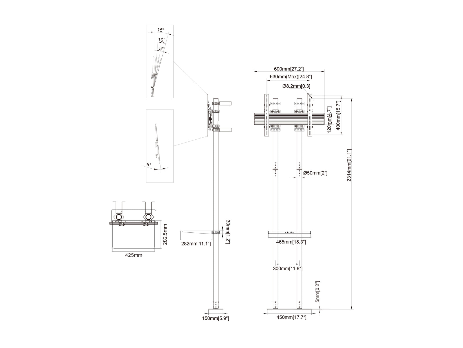 Multibrackets MBFW2P1UHD M Pro 3m Floorstand to Wall Mount For 75"-98" Screens | 7340234812042