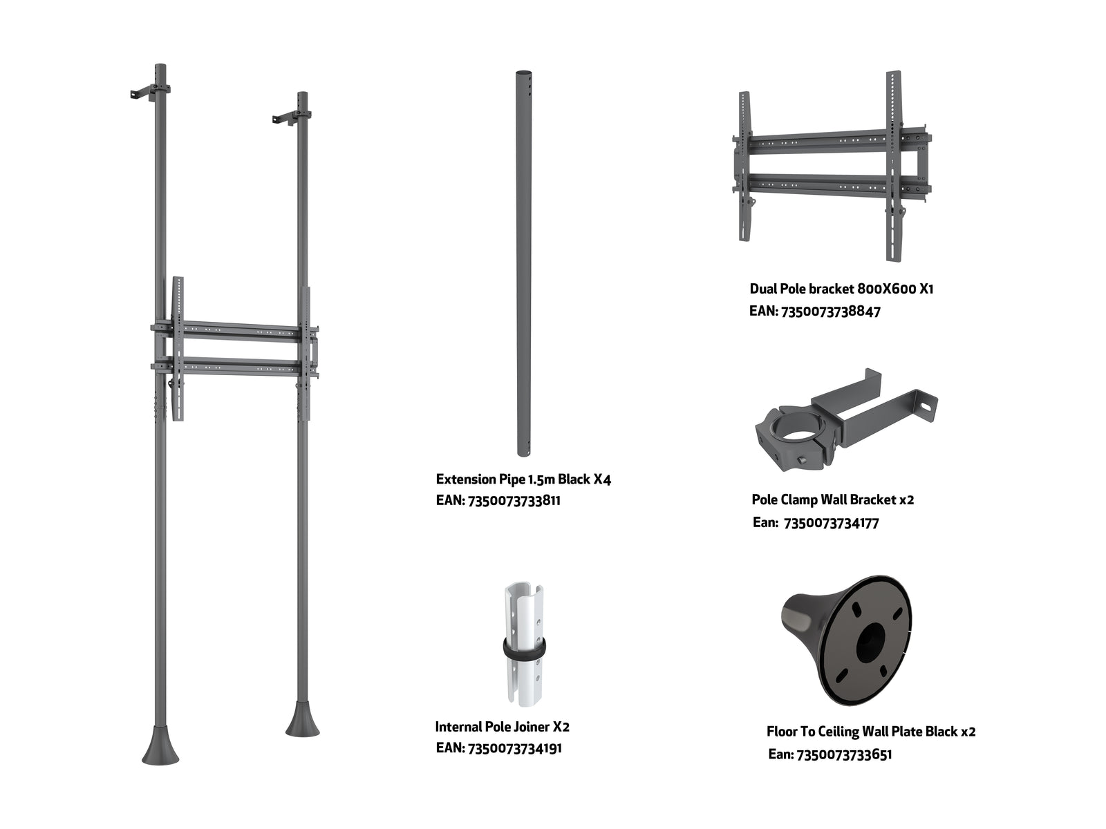 Multibrackets MBFW2P1UHD M Pro 3m Floor to Wall Mount For 65"-100" Screens | 7350105216015
