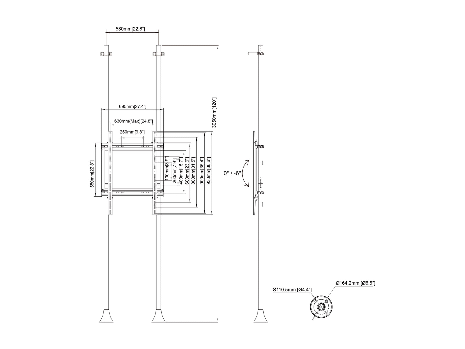 Multibrackets MBFW2P1UPHD M Pro 3m Floor to Wall Mount For 65"-110" Screens | 7350105216022