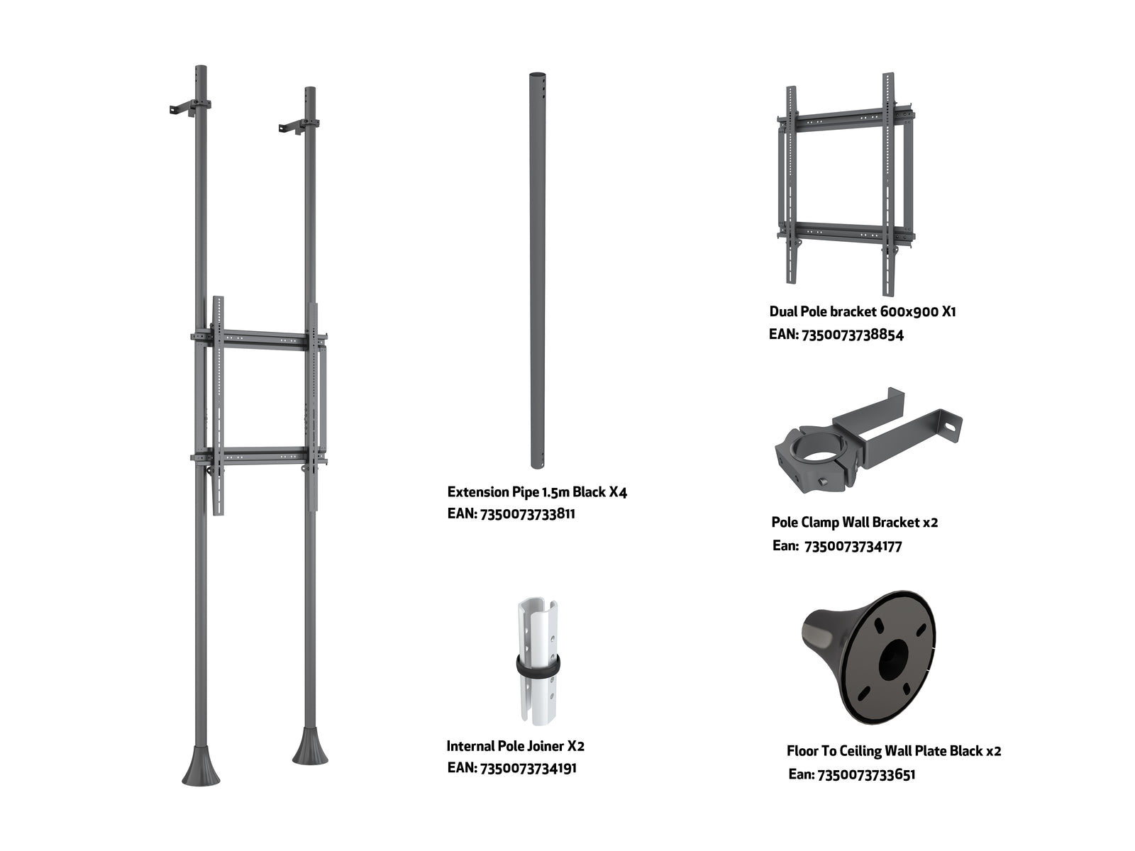 Multibrackets MBFW2P1UPHD M Pro 3m Floor to Wall Mount For 65"-110" Screens | 7350105216022