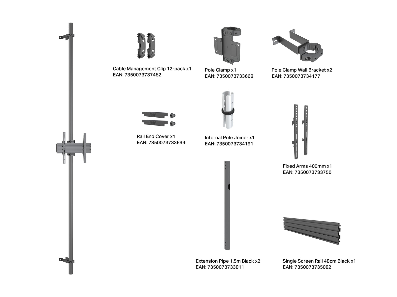 Multibrackets MBWW1U 3m Wall to Wall Mount For 40"-65" Screens | VESA 400x400 Wall Mount Bracket Multibrackets