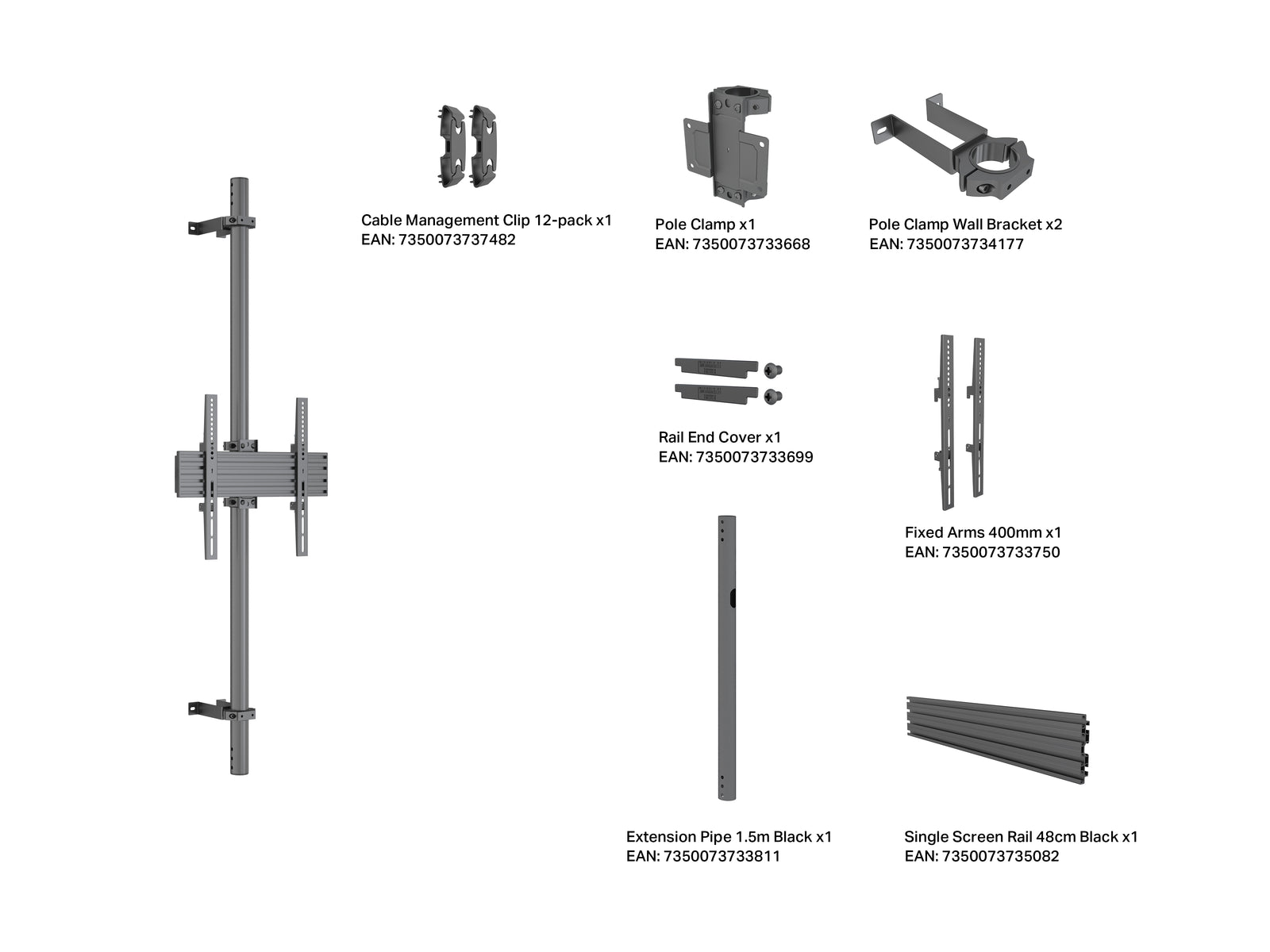 Multibrackets MBWW1U 1.5m Wall to Wall Mount For 40"-65" Screens | VESA 400x400 Wall Mount Bracket Multibrackets