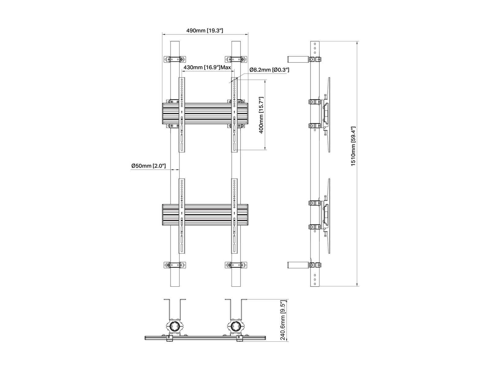 Multibrackets MBWW2U Dual Screen 2.3m Wall to Wall Mount For 40"-65" Screens | VESA 400x400 Wall Mount Bracket Multibrackets