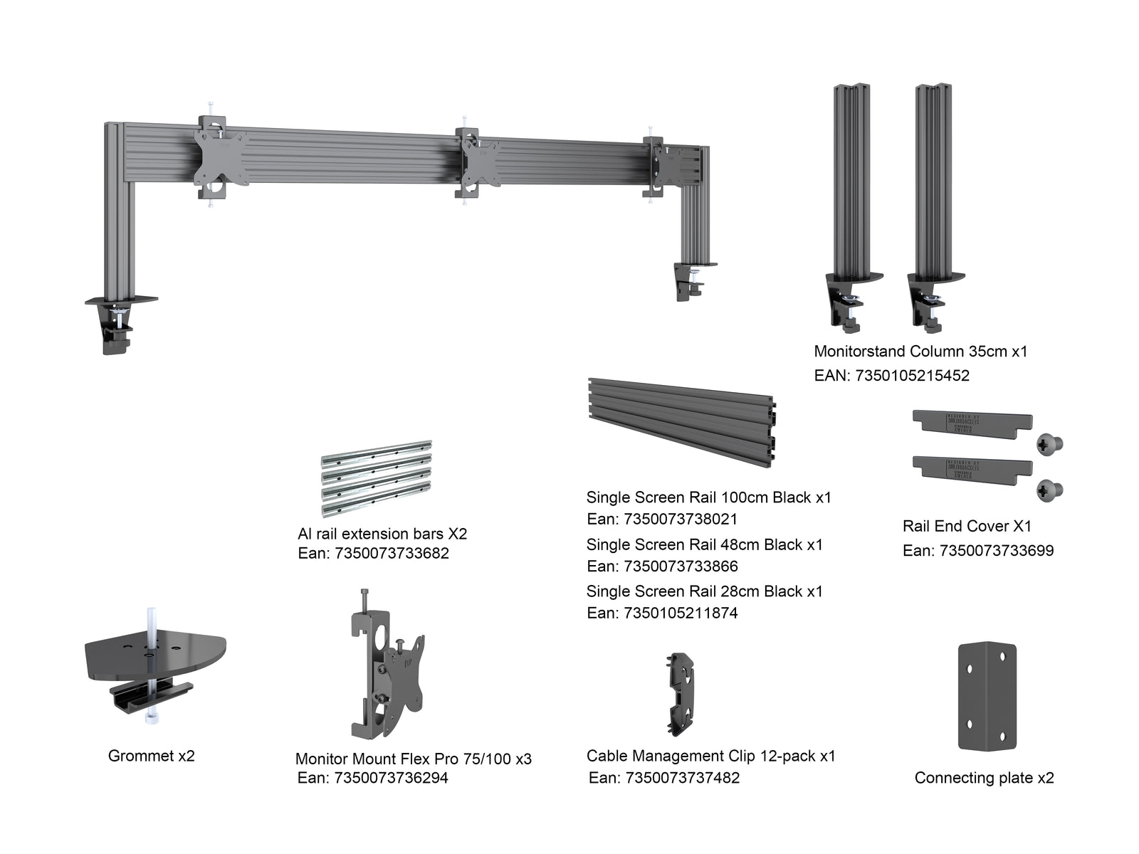 Multibrackets M Deskmount Column Pro 3x1 Triple Monitor Mount | 7350105215957