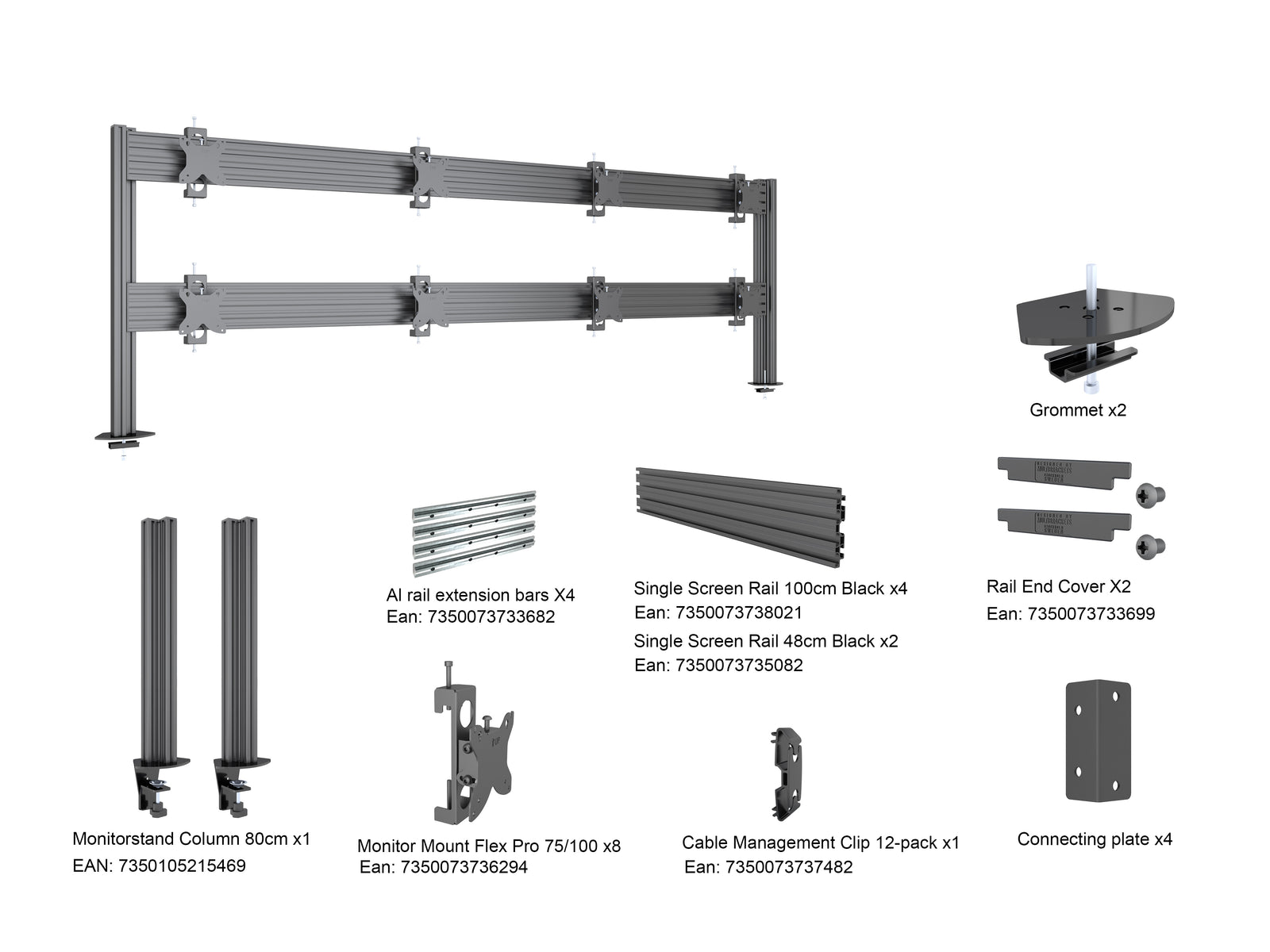 Multibrackets M Deskmount Column Pro 4x2 8-Monitor Mount for 15"–32" Screens | 7350105215964