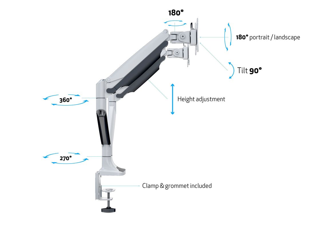 Multibrackets M Deskmount Gas Spring Dual Monitor Arm for 15"–27" Monitors | 7350073737086