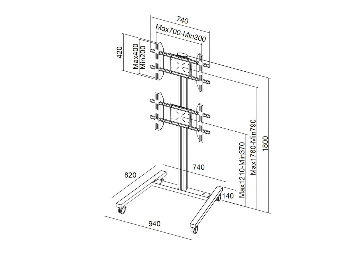 Multibrackets M Display Stand 180 Dual Vertical Black Mobile Floor Stand for Two 32"–55" Screens | 7350105212215