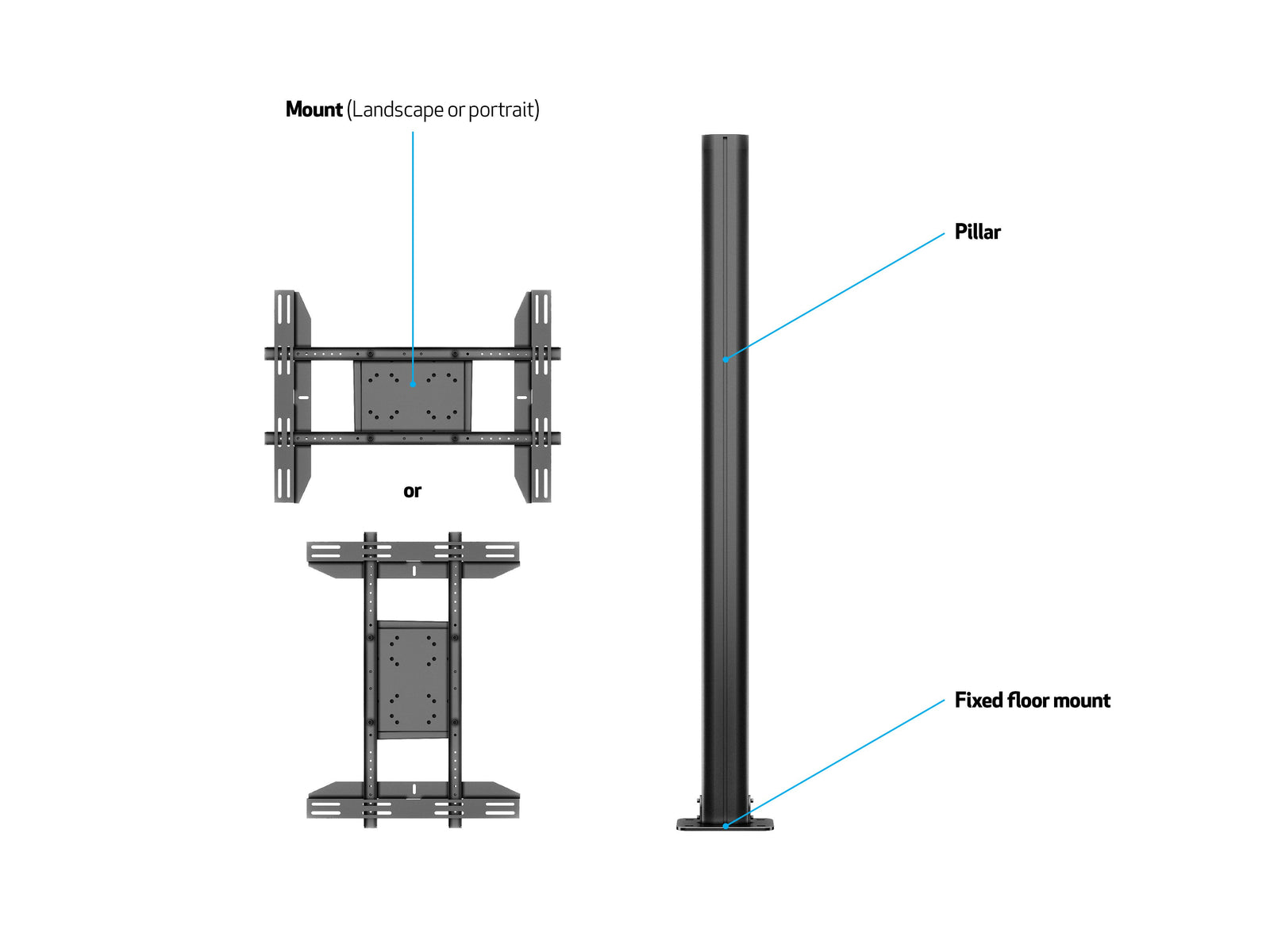 Multibrackets M Display Stand 180 Single Black Floor Mount for 24"–65" Screens | 7350073732401