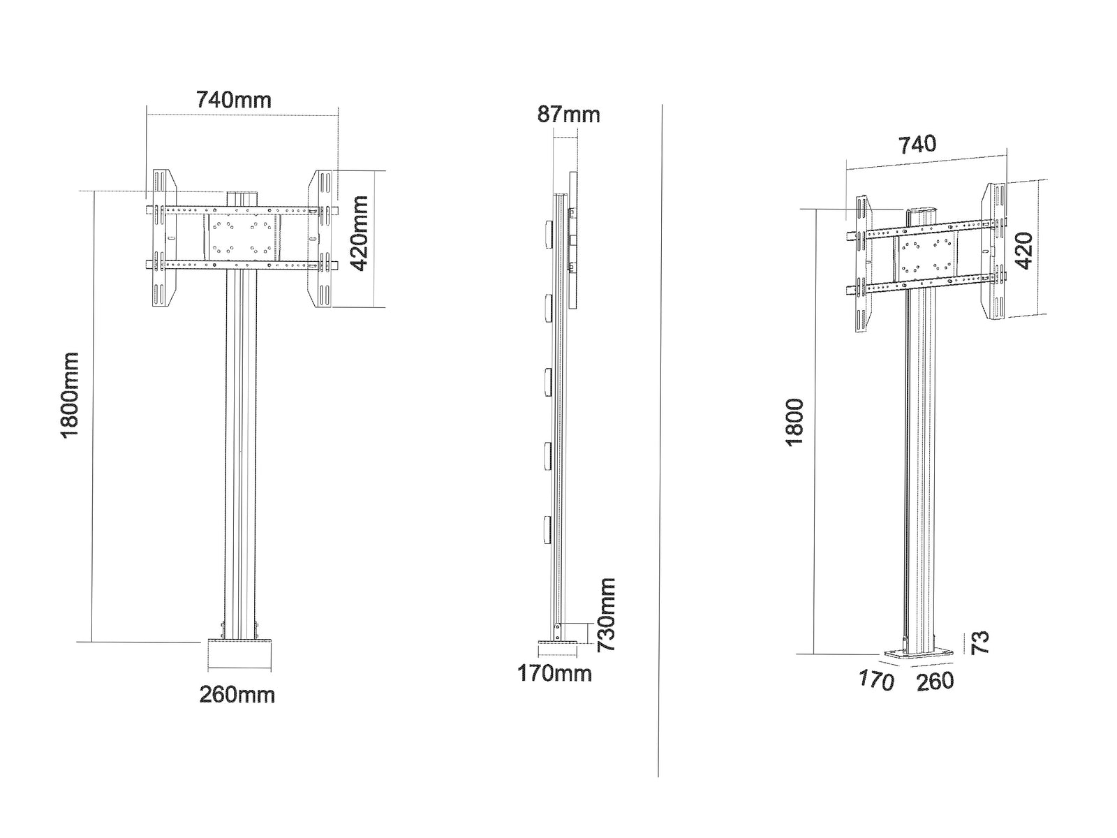 Multibrackets M Display Stand 180 Single Silver Floor Mount for 24"–65" Screens | 7350073732395