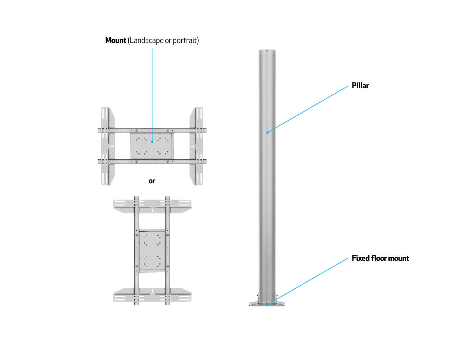 Multibrackets M Display Stand 180 Single Silver Floor Mount for 24"–65" Screens | 7350073732395