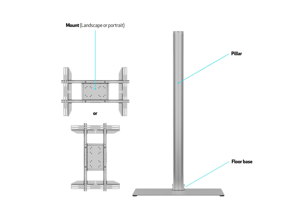 Multibrackets M Display Stand 180 Single Silver Floor Stand for 24"–65" Screens | 7350073732418