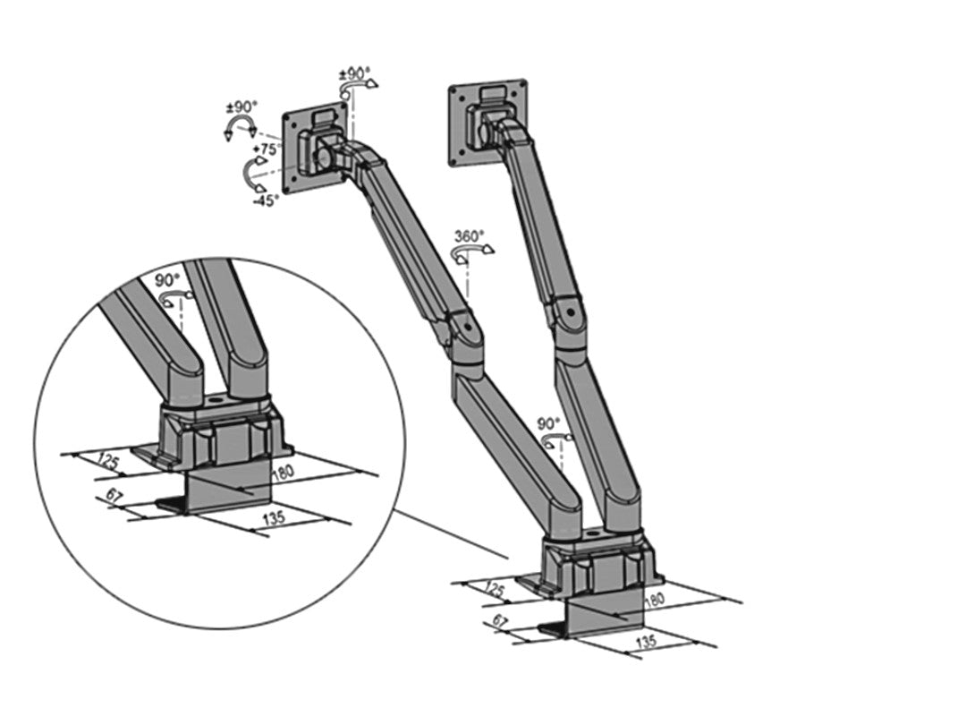 Multibrackets M Duo Deskmount for Dual Gas Lift Monitor Arms | 7350073730704 Mount Accessories Multibrackets
