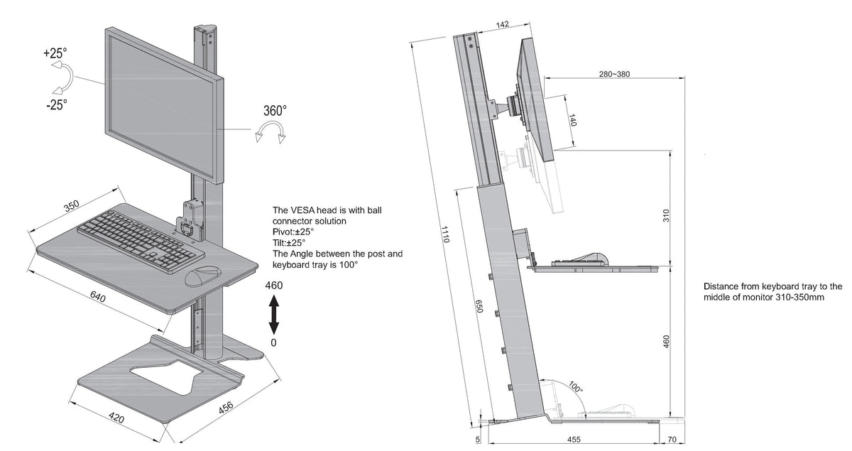 Multibrackets M Easy Stand Sit-Stand Desk Converter for Monitors up to 30" | 7350073733163 Workstation Multibrackets