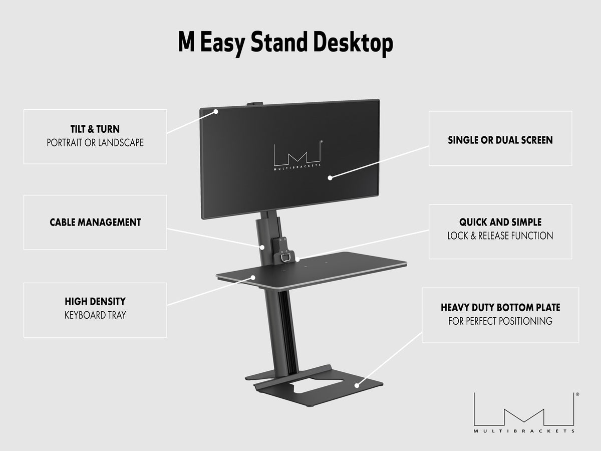 Multibrackets M Easy Stand Sit-Stand Desk Converter for Monitors up to 30" | 7350073733163 Workstation Multibrackets
