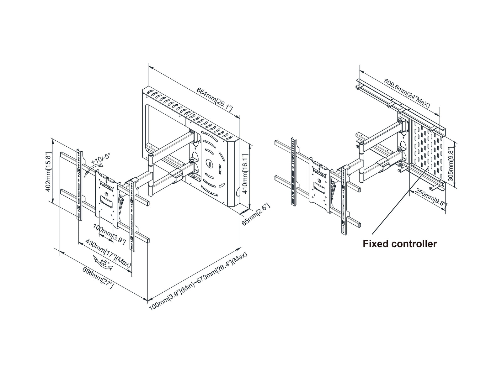 Multibrackets M Flexarm Full Motion Wall Mount with STB Enclosure for 37"–70" Screens | 7350105210198