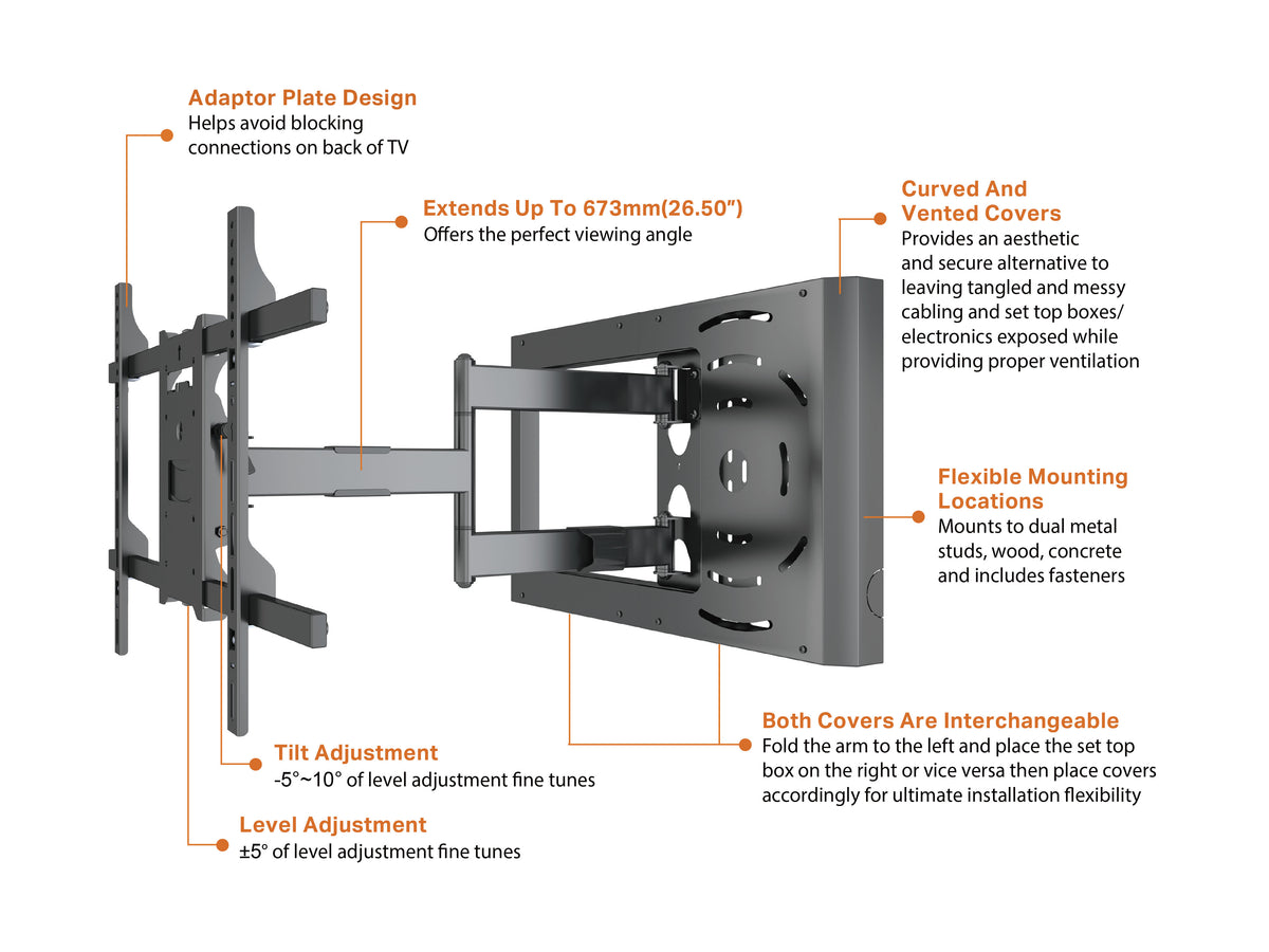 Multibrackets M Flexarm Full Motion Wall Mount with STB Enclosure for 37"–70" Screens | 7350105210198