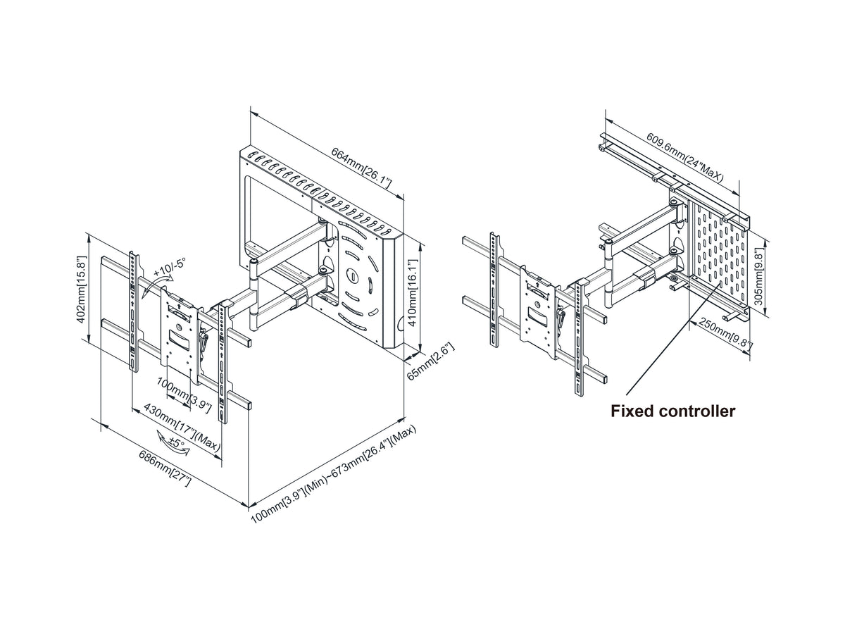 Multibrackets M Flexarm Full Motion Wall Mount with STB Enclosure for 37"–70" Screens | 7350105210204