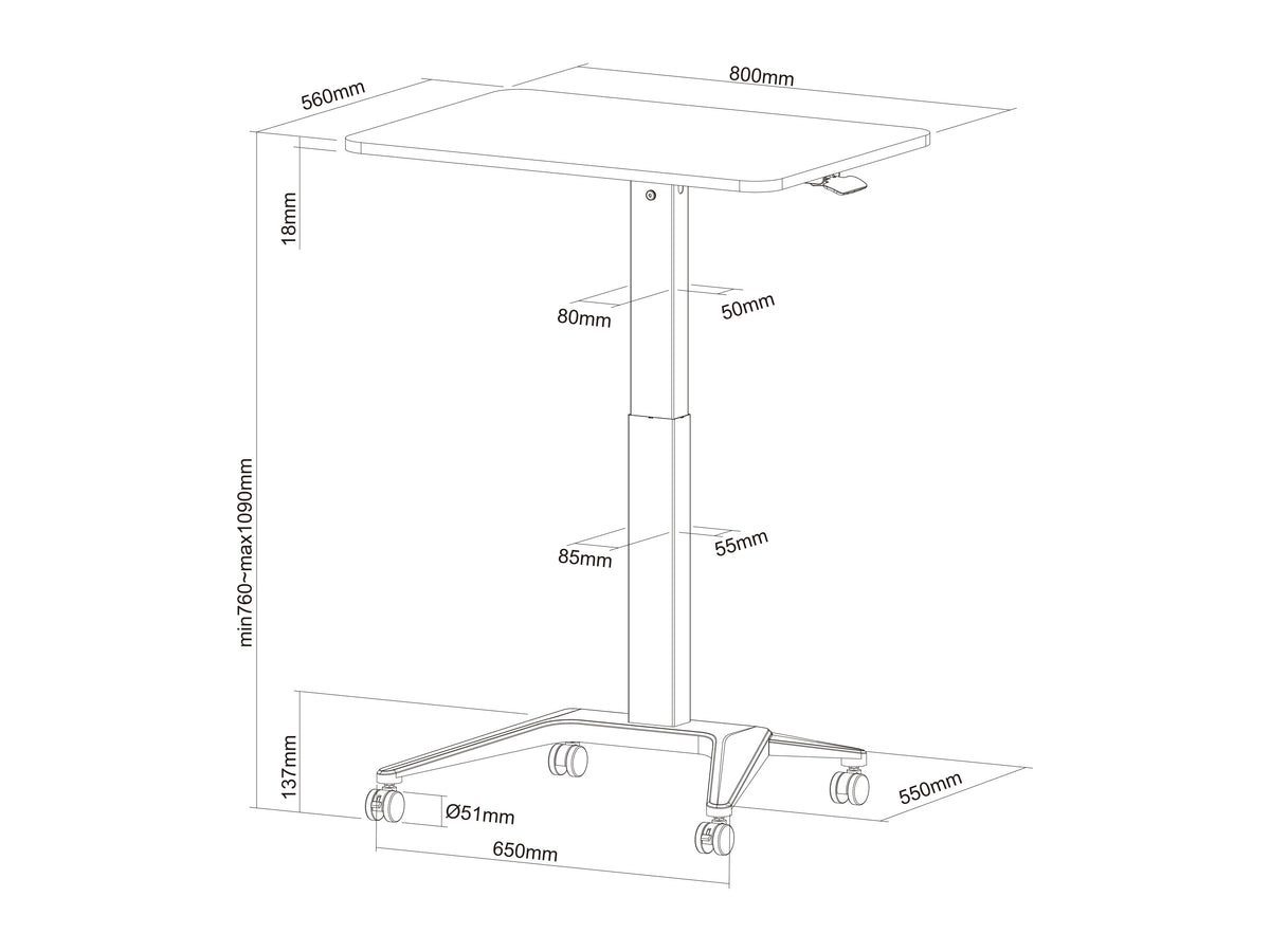 Multibrackets M Height Adjustable Mobile Workstation Basic - White | 7350105217937 Workstation Multibrackets