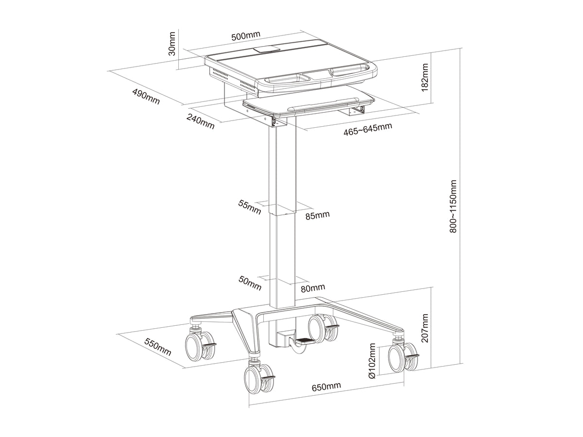 Multibrackets M Medical Cart Basic Mobile Workstation for 9.7"-17.3" Laptops | 7350105217913 Multimedia Carts & Stands Multibrackets