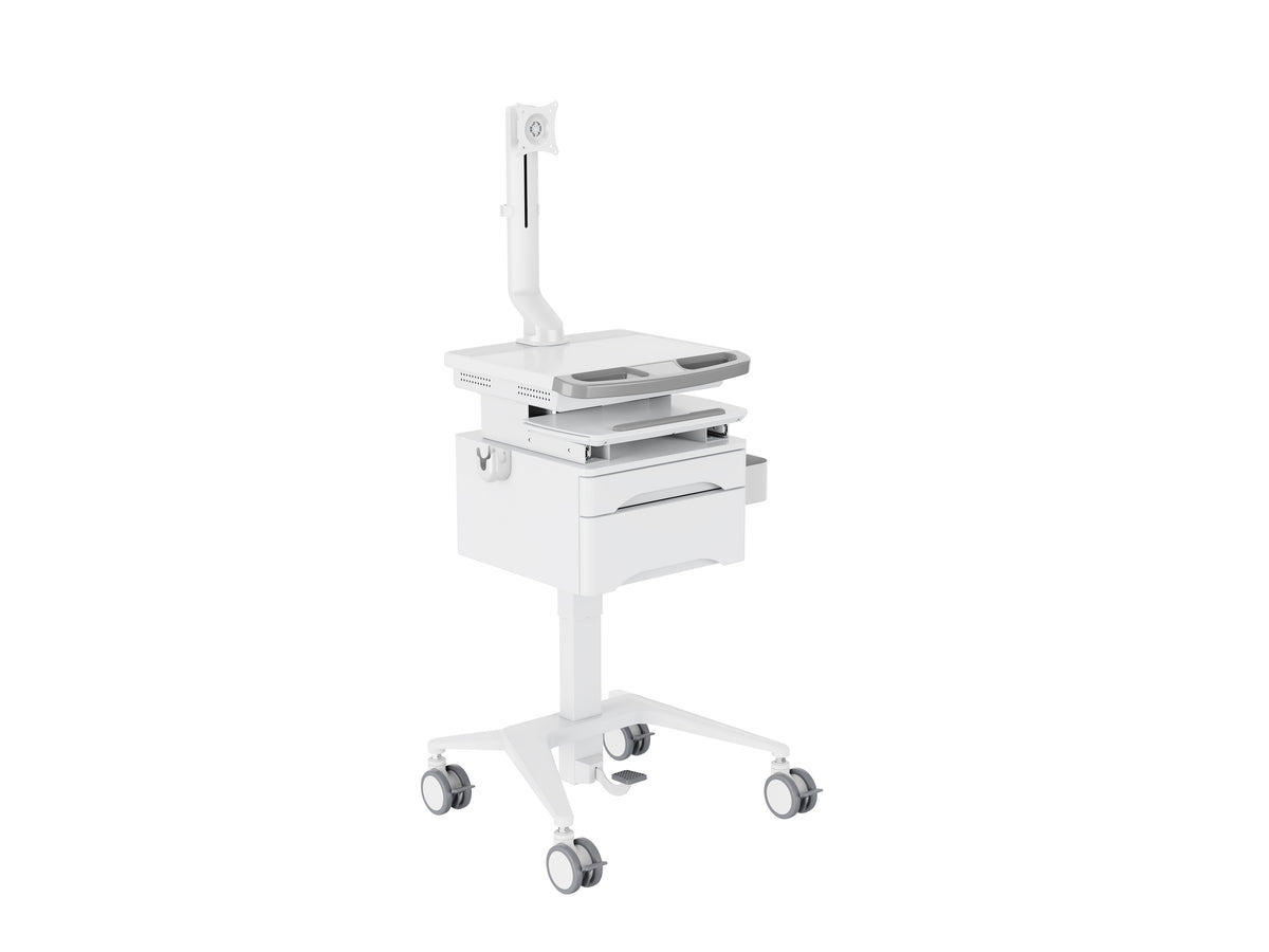 Multibrackets M Medical Cart Basic with Drawer & Fixed Monitor Arm Mobile Workstation | 7350105219627 Workstation Cart Multibrackets