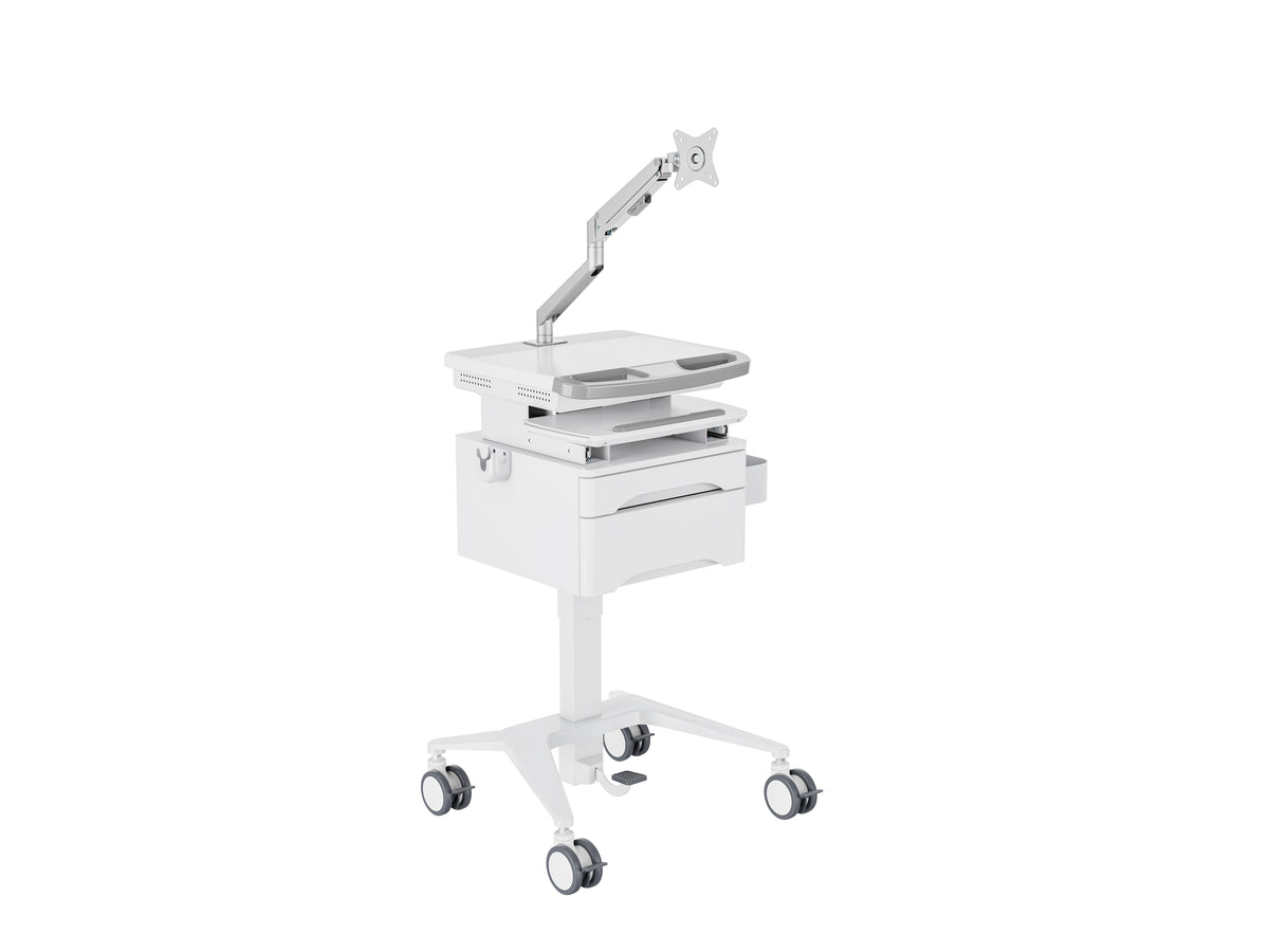 Multibrackets M Medical Cart Basic with Drawer & Gas Lift Monitor Arm Mobile Workstation | 7350105219610 Workstation Cart Multibrackets