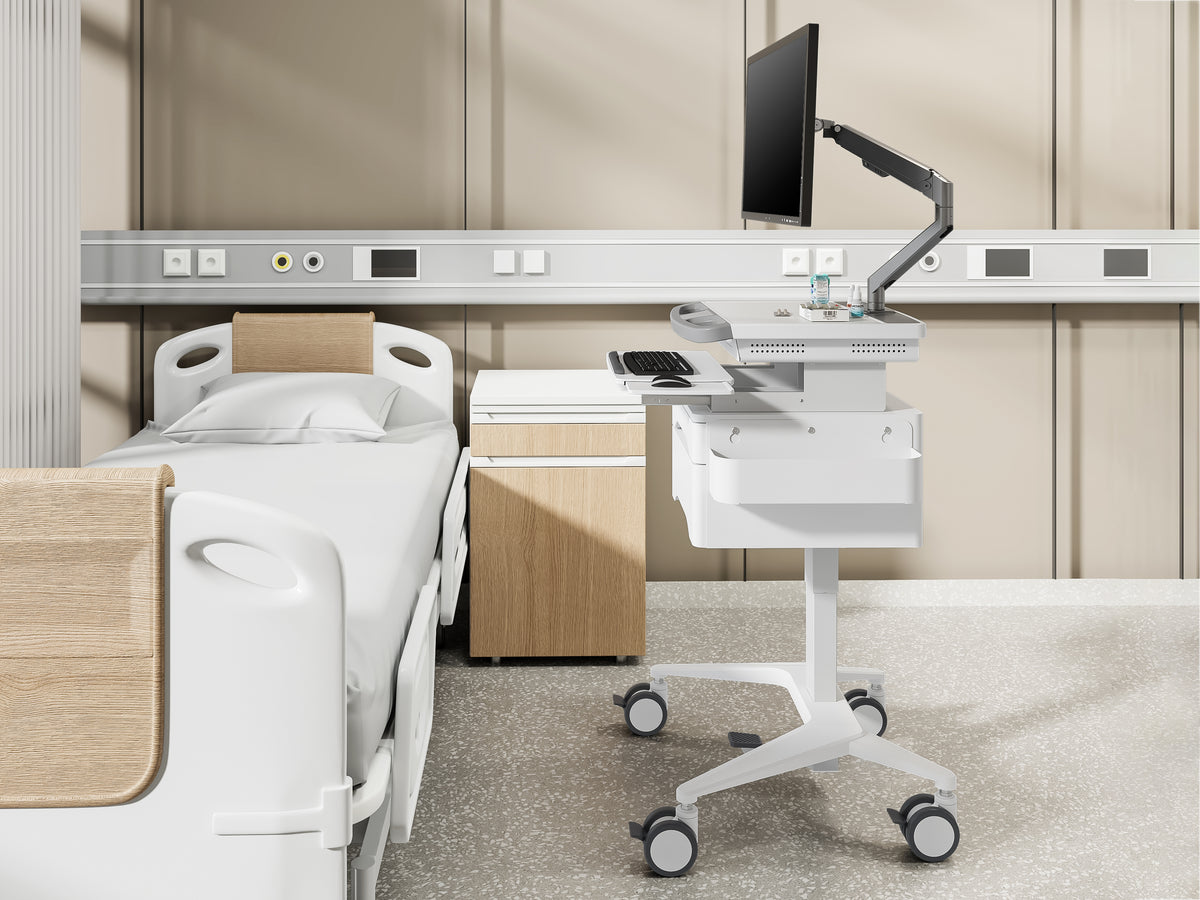 Multibrackets M Medical Cart Basic with Drawer & Gas Lift Monitor Arm Mobile Workstation | 7350105219610 Workstation Cart Multibrackets