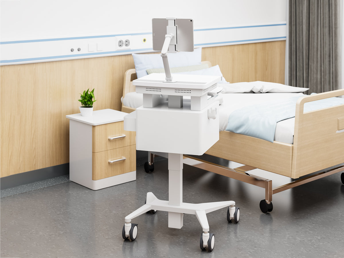 Multibrackets M Medical Cart Basic with Drawer & Tablet Holder Arm Mobile Workstation | 7350105219634 Workstation Cart Multibrackets