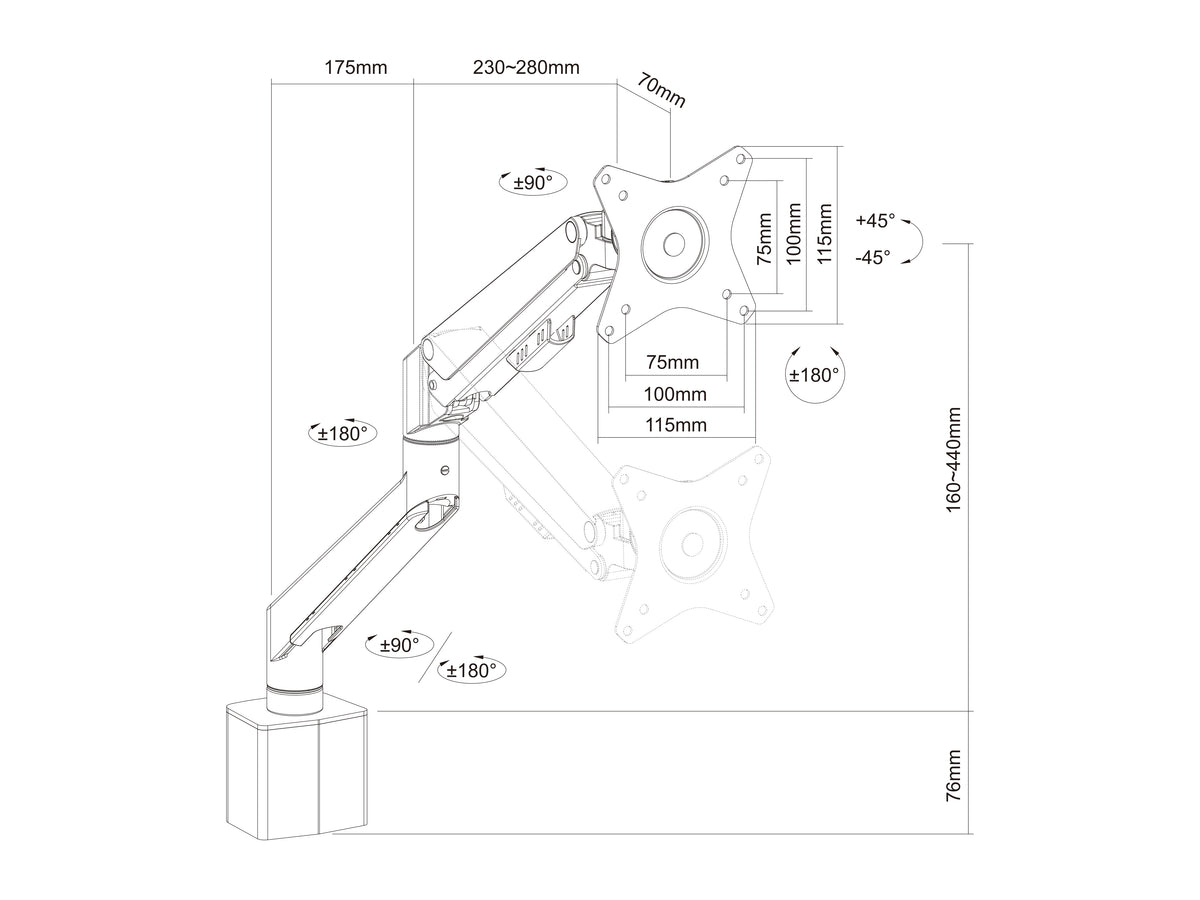 Multibrackets M Medical Monitor Arm Basic Wall Mount for 15"-27" Screens | 7350105217944 Monitor Mounts & Stands Multibrackets