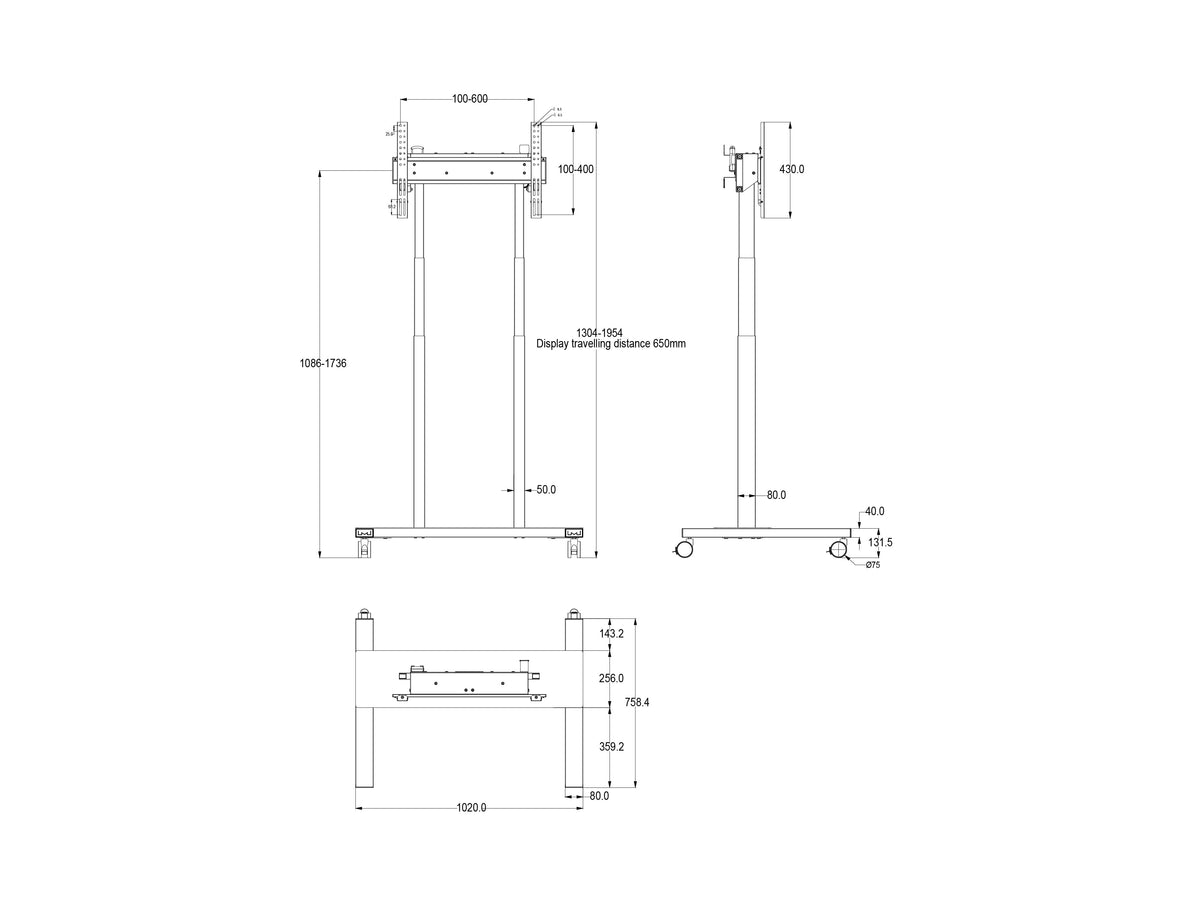 Multibrackets M Motorised Floorstand Flip - Black | 7350105214578 Motorised Floormount Multibrackets