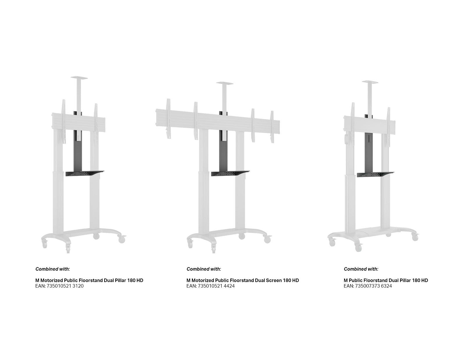 Multibrackets M Motorized Public Floorstand Dual Pillar 180 HD Adjustable Shelf Black | 7350105214394